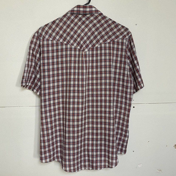 Vintage 80s Van Cort Pearl Button Western Rockabilly Shirt Plaid Lightweight S/S - Picture 6 of 8